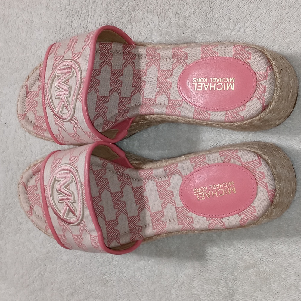 Michael Kors Pink and Cream Logo Espadrille Slide Sandals - Picture 5 of 6
